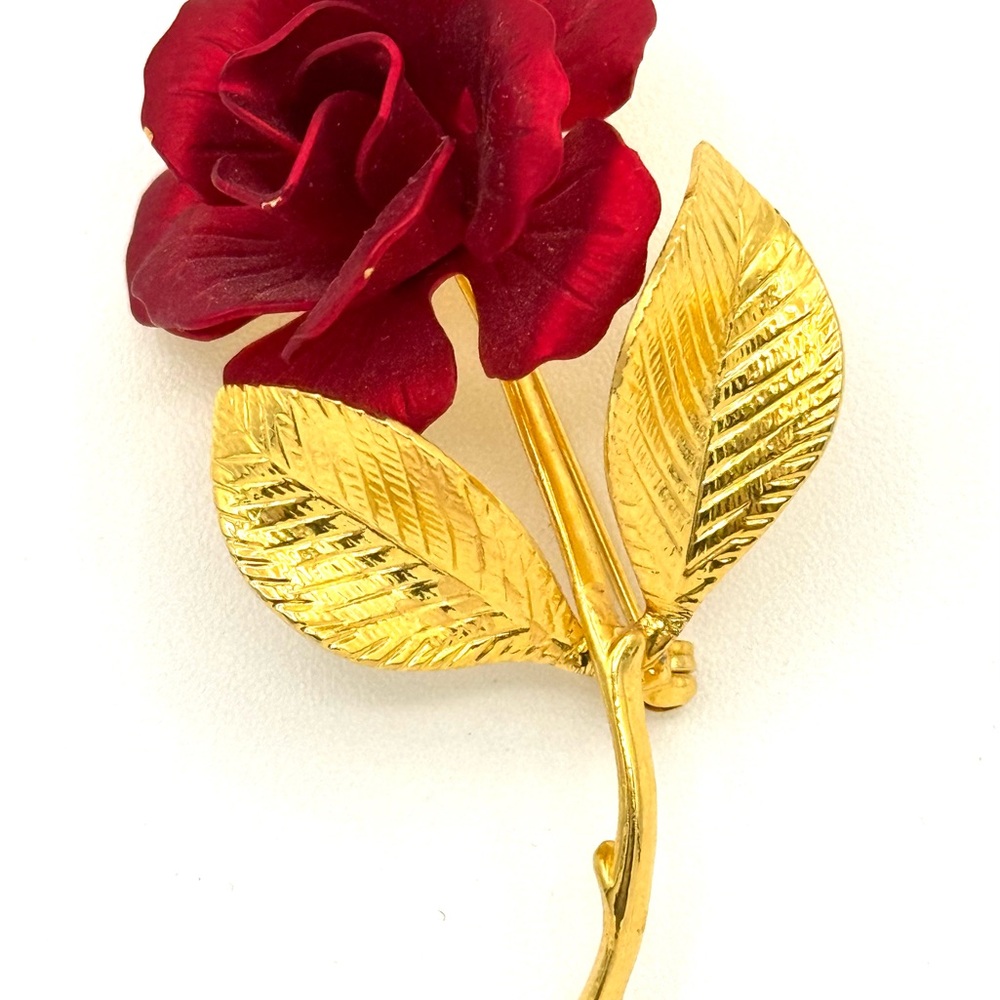 Elegant Vintage 80’s Artisan Cerrito Red Rose Gol… - image 2